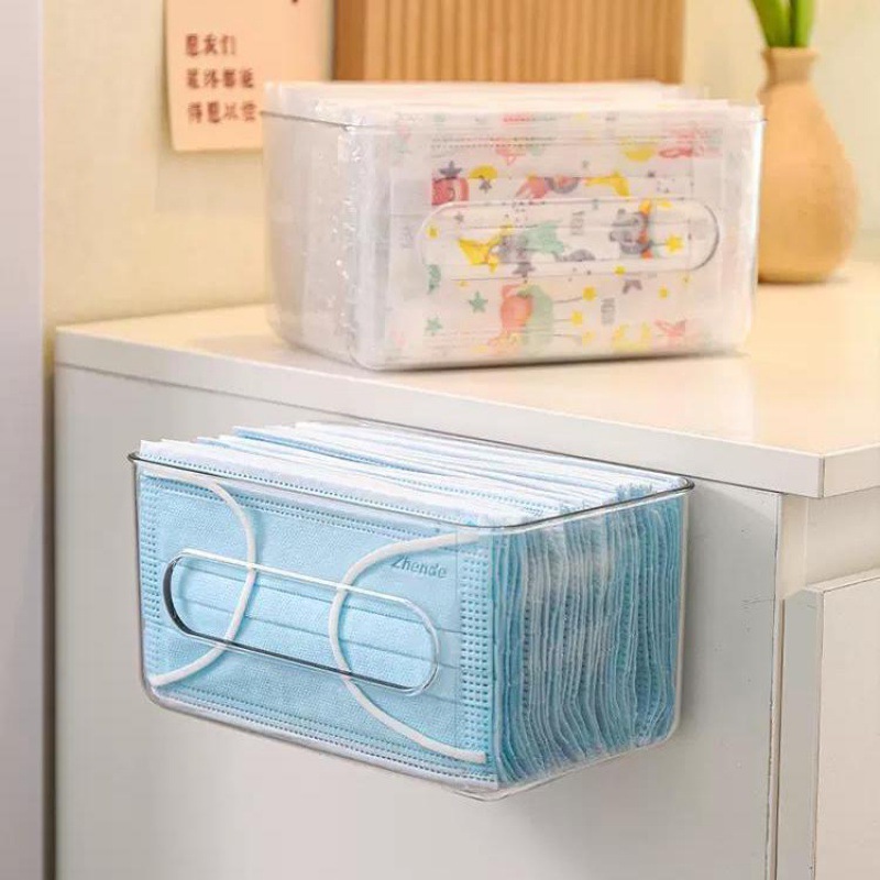 Punch-free wall-mounted transparent large open mouth easy-to-take mask storage box desktop side opening tissue tissue tissue box manufacturer