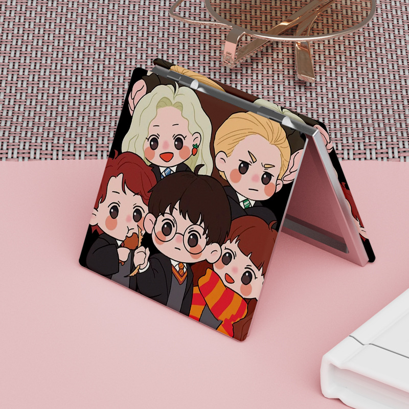 Harry Potter Portable Makeup Mirror Korean Portable Students Double-sided Folding Small Mirror Cute Hand Flip Mirror