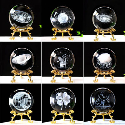 Hot Sale 3D Laser Inner Carving Crystal Ball Little Prince Birthday Gift Ornaments Solar System Four-leaf Clover Galaxy Glass Ball