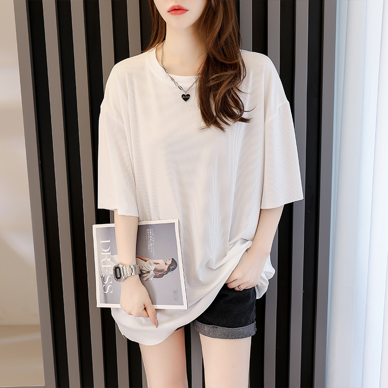 300kg large size thread loose bf summer short sleeve T-shirt women 240kg fat sister base shirt fat mm200 kg tide
