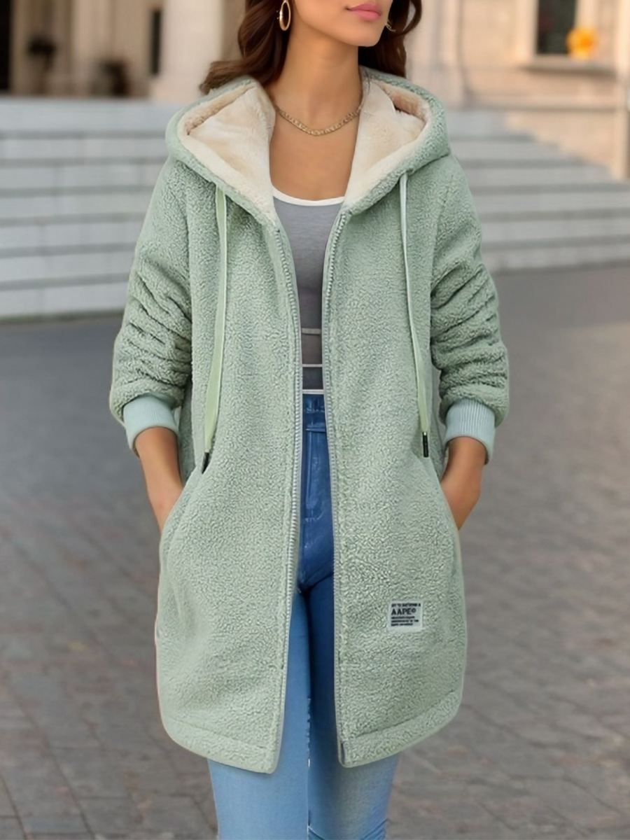 Fleece-lined thickened mid-length lambswool sweater women's cross-border 2023 new autumn and winter embroidered letter zipper coat