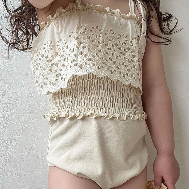 Summer New South Korea Ins Girls Piece Swimsuit Hollow Lace Strap Baby Sling Swimsuit
