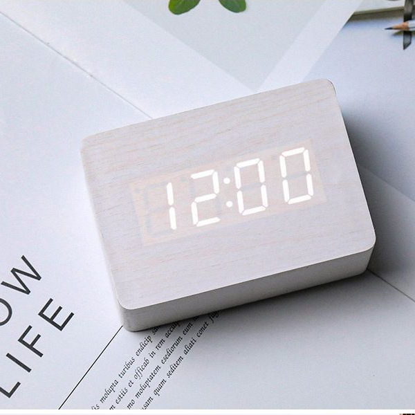 Multifunctional creative home electronic clock LED wooden clock silent voice control student alarm clock factory wholesale desk clock