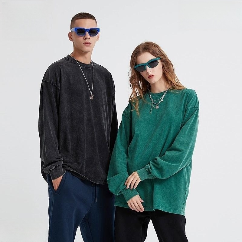 B01-1 [230g 100 cotton vintage batik color washed old] blank version Light board loose long sleeve T-shirt
