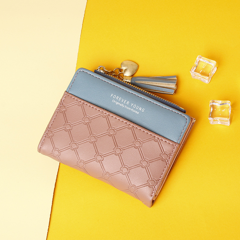 2022 Nueva billetera corta con cremallera para mujer, estilo coreano, con borlas, monedero sencillo que combina con todo, bolso de mano para mujer_voghion.com