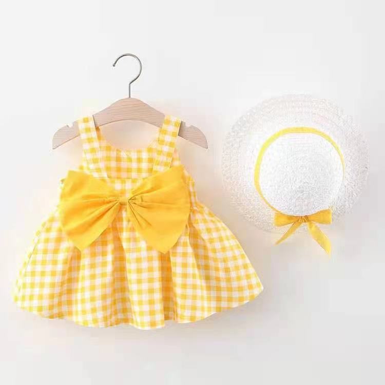 Girls Dress Summer New 2021 Baby Girl Plaid Bow Princess Dress 1029