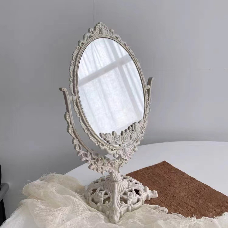 Wholesale Cross-border Hollow Retro Mirror Bathroom Bedroom Desktop Double-sided Rotating Dressing Mirror Home Makeup Mirror