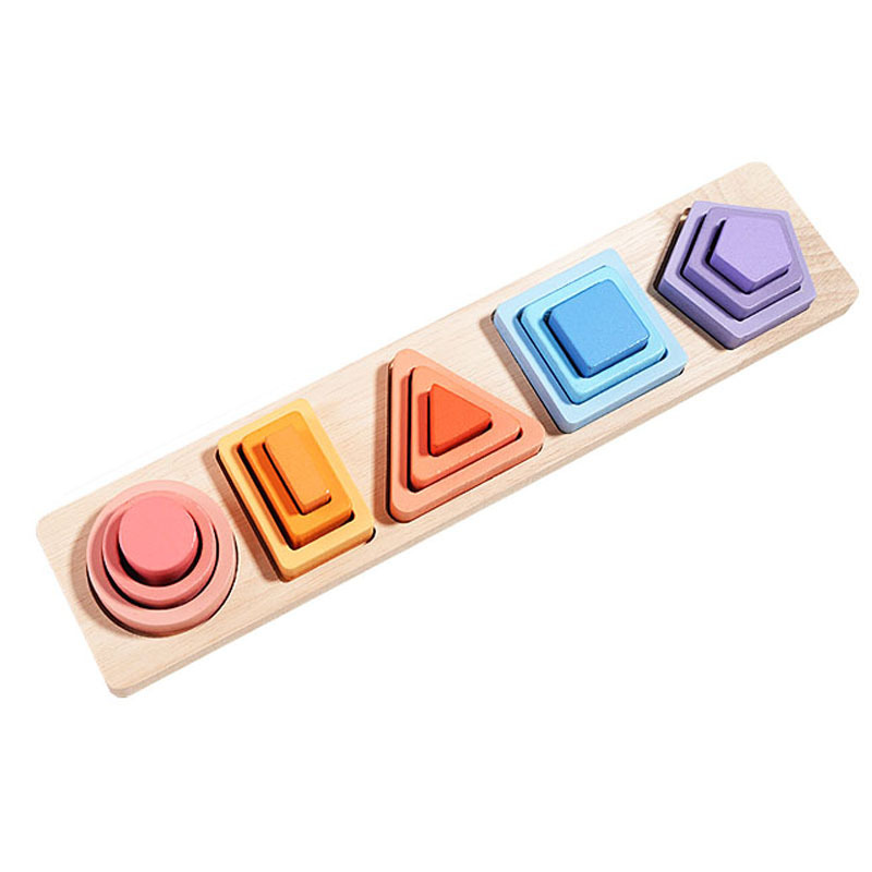 Cross-border CPC Children Nordic Wind Gradient Color Five Sets of Column Geometric Shape Color Matching Building Blocks Set Column Toy