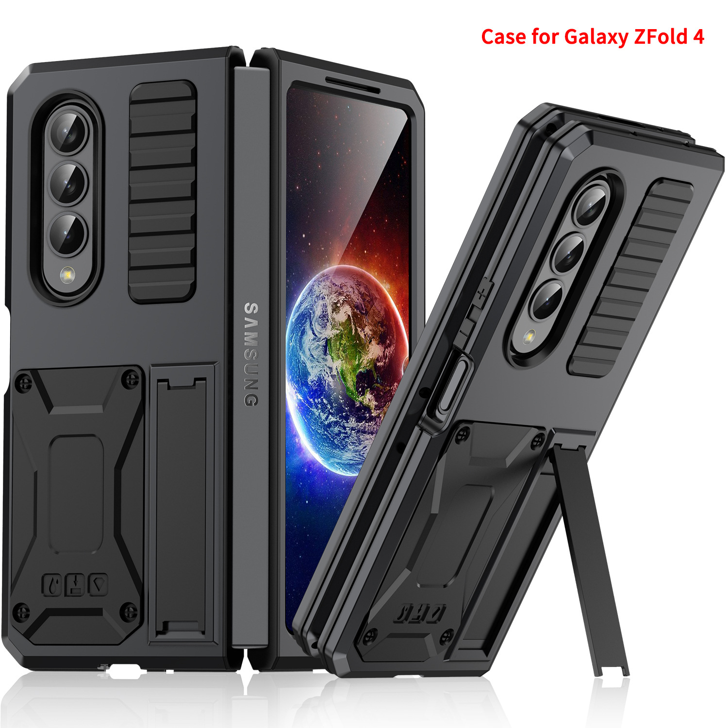 R-JUST for Samsung Z-Flip3/4-Fold4 Folding Stand Three-proof Phone Case All-inclusive Drop-resistant Metal