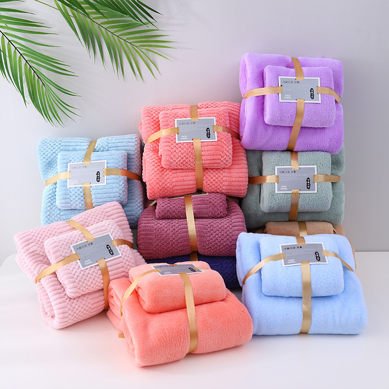 Towel Bath Towel suit Coral Fleece Mother-and-Mother Set Towel Welfare Gift Thickened Bath Towel Absorbent Towel Wholesale Two-Piece Set