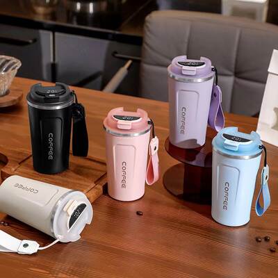 Cross-border for transparent lid coffee cup 304 stainless steel vacuum mug office car handy cup printing LOG