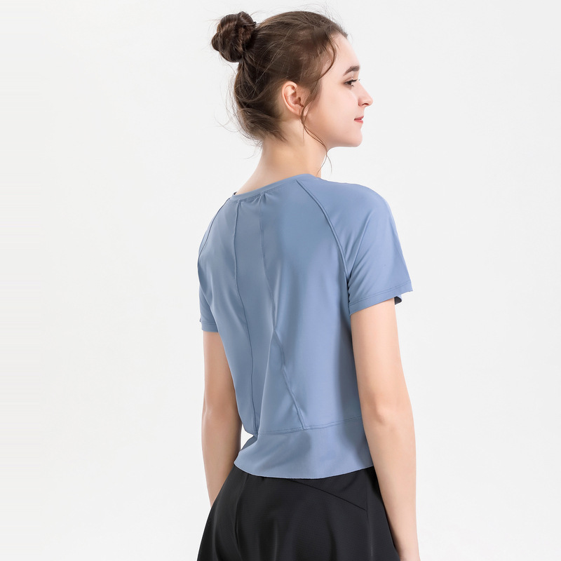 Cross-border Yoga Top Women's Loose Running Quick-drying Sportswear Short-sleeved T-shirt Training Mesh Fitness Clothing Europe and America