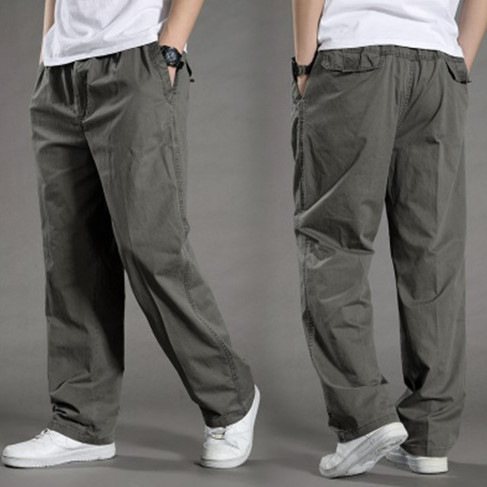 Spring and Autumn thin men's casual pants plus size overalls plus size loose men's trousers popular main push elastic waist