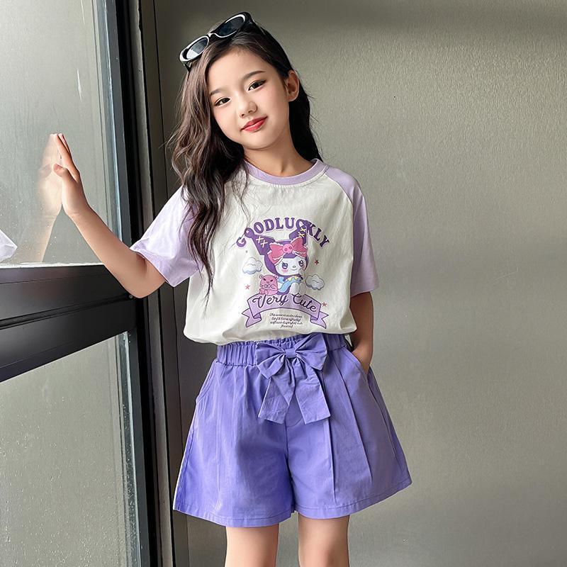 Girls' Casual suit Cartoon Short-sleeved T-shirt Summer New Style Stylish Short-sleeved Shorts Two-piece Set