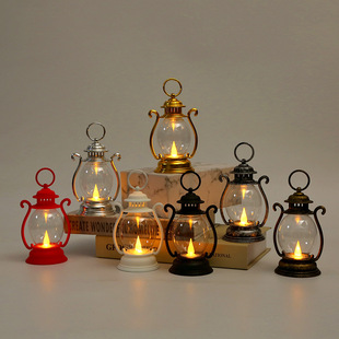 Cross-border new retro small lantern LED electronic candle small oil lamp creative atmosphere decorative gift lantern Lantern