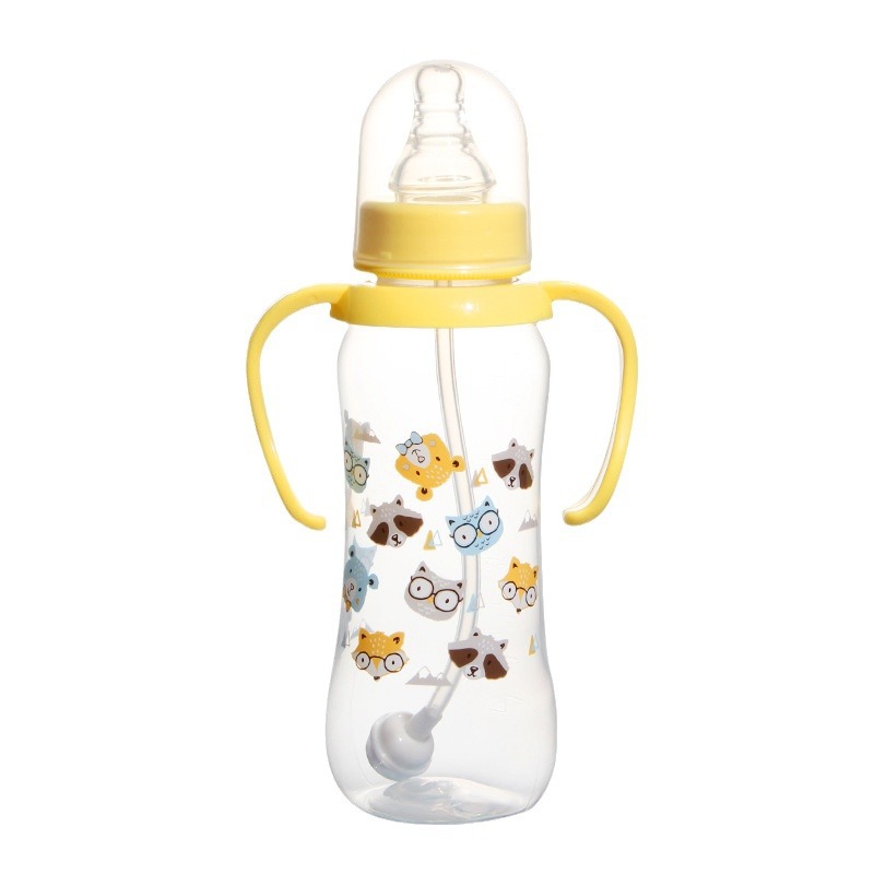 Curved standard caliber baby bottle with handle nipple silicone gravity ball suction tube Cup Anti-flatulence and anti-fall