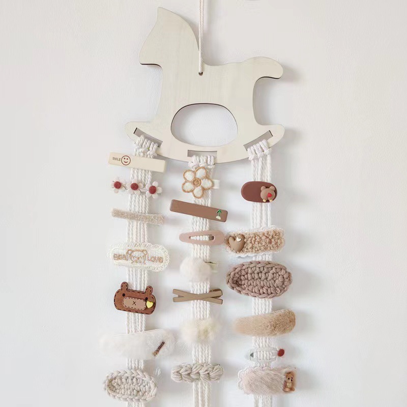 ins Nordic Style Solid Wood Trojan Horse Jewelry Hairpin Hairpin Headband Storage Pendant Cartoon Headwear Wall Hanging diy Material