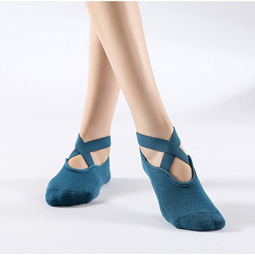 Cross-border Cotton Yoga non-slip dispensing towel socks cross belt Terry backless yoga socks floor socks manufacturers wholesale
