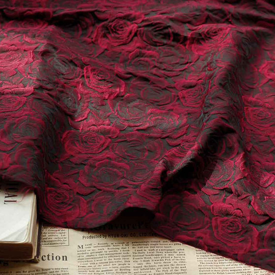 Embossed Red Three-Dimensional Rose Jacquard Diablo Yarn-Dyed Jacquard Cloth Women's Dress Suit Bag Fabric