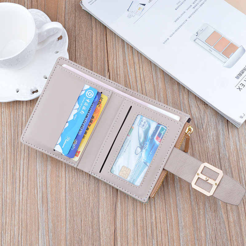 New Wallet Women's Short Wallet Small Fashionable Contrast Color Zipper Wallet Student Drawstring Buckle Coin Purse Card Holder