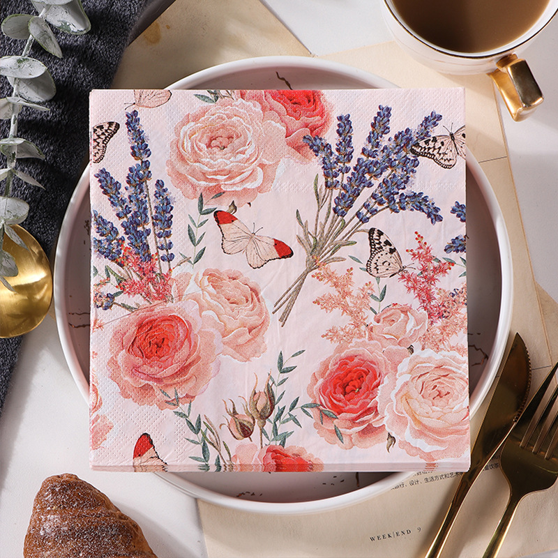 Factory in stock native wood pulp napkin facial tissue double-layer square tissue hotel restaurant color retro printing