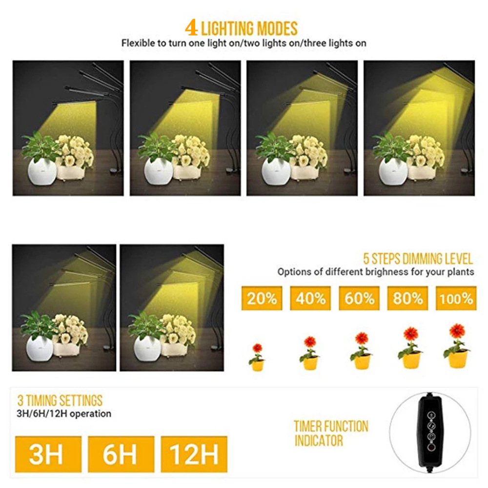 Plant lamp LED growth lamp full spectrum fill light dimming timing imitation solar growth lamp clip 234 head