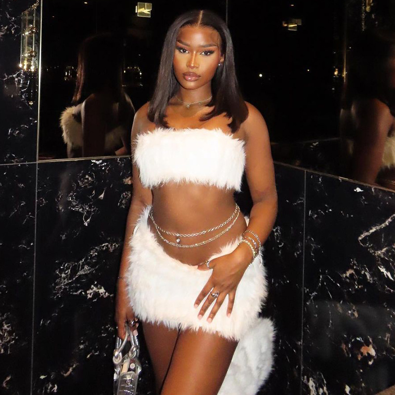 Amazon foreign trade new women's clothing sexy hot girl wrapped chest hip all-match street style furry suit one-piece delivery