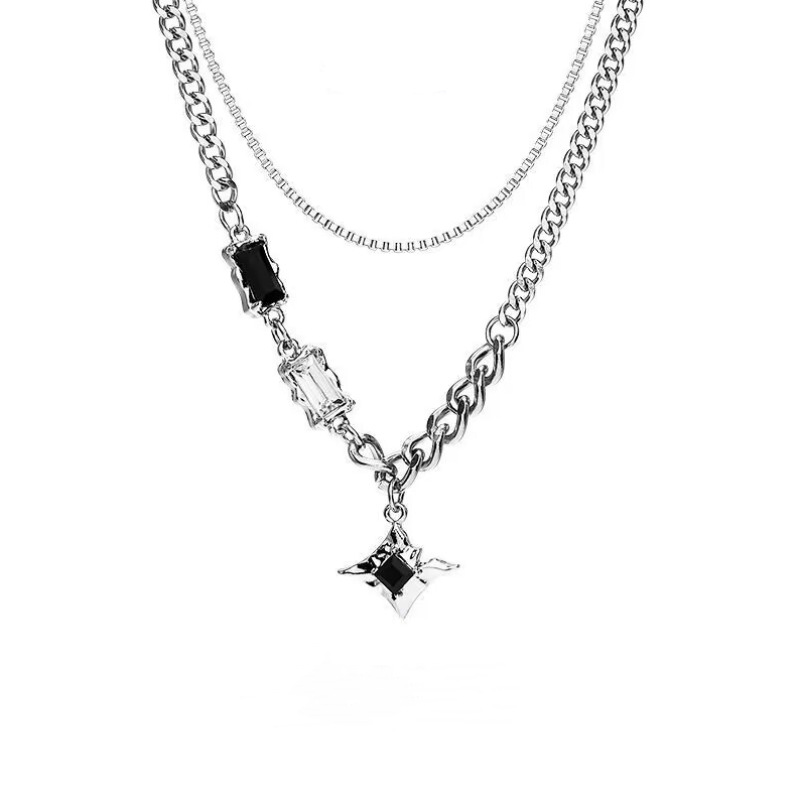 Manxing double-layer necklace men's fashionable sweater chain light luxury niche design sense hip hop style couple boys female clavicle chain