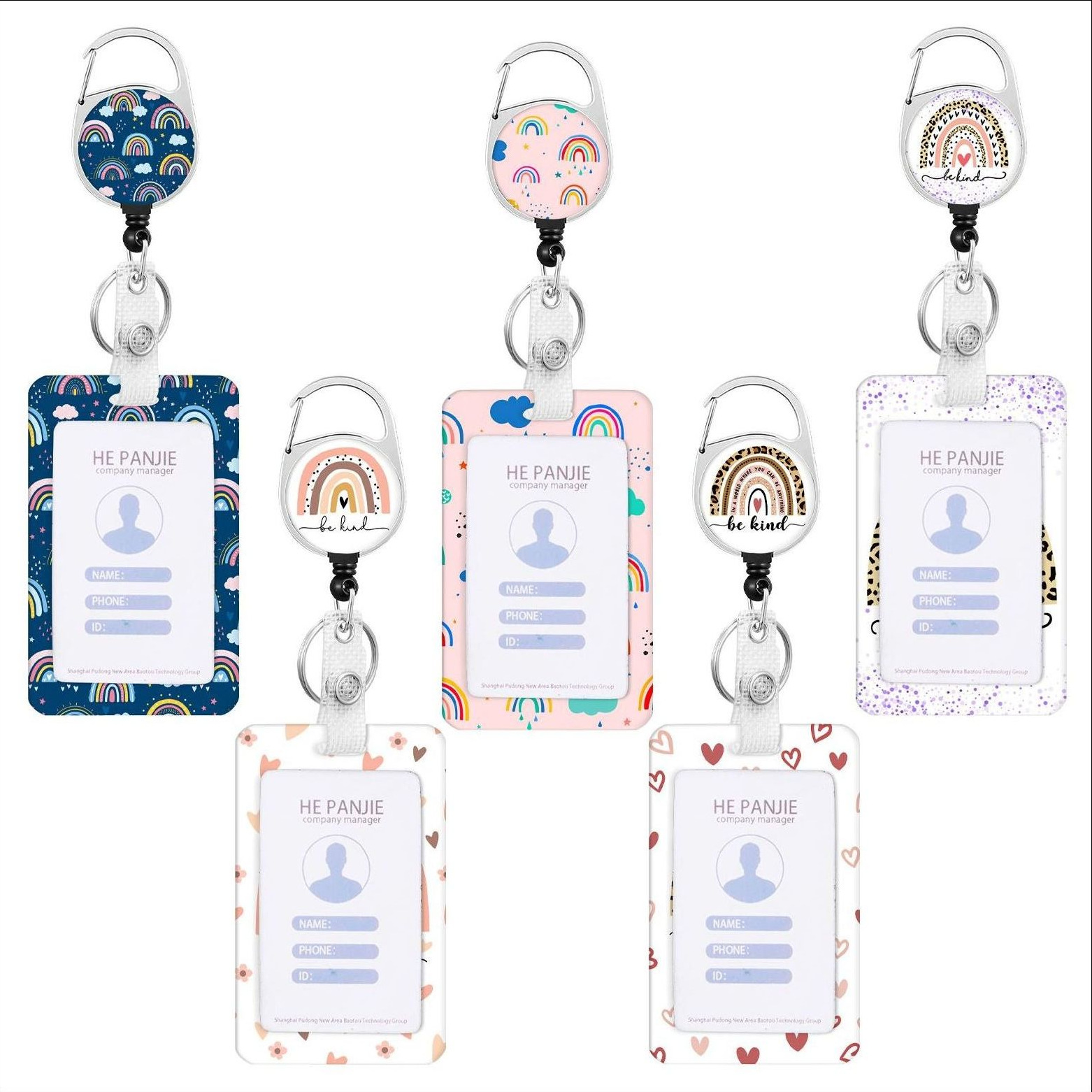 Hand-painted rainbow easy-pull buckle easy-pull polyester printed mobile phone ID lanyard push-fit sliding card holder telescopic buckle