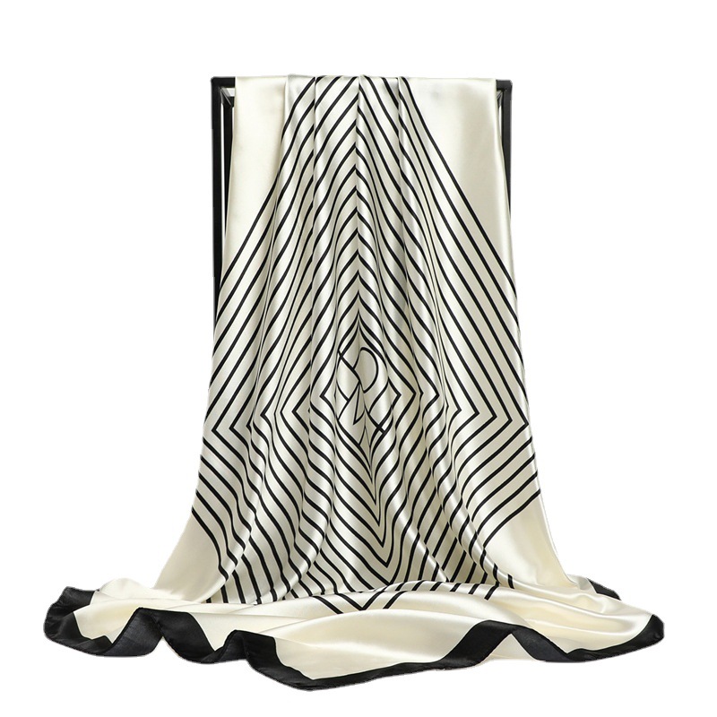 Nordic Striped Silk Scarf Internet Popular Same Style Scarf Shawl Dual-purpose Travel Sunscreen Large Square Scarf 90cm Sachet Imitation Silk