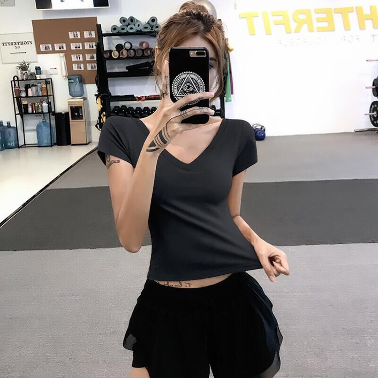 Cross-border Chest Pad Sports Short-sleeved Quick-drying Top Tight-fitting Elastic Slimming Yoga Clothes Running T-shirt Internet Popular