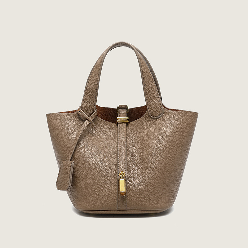 2024 New Style Vegetable Basket European and American Style Bag Soft Leather Women's Large Capacity Litchi Pattern Bucket Bag Handbag