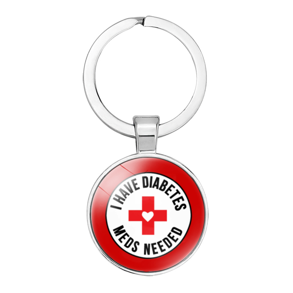 Diabetic糖尿醫療警示鑰匙圈環 字母生命之星鑰匙扣Diabetes配飾