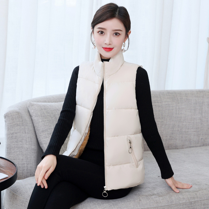 Autumn and winter down cotton stand collar short vest Korean style loose fleece padded warm vest sleeveless outerwear vest