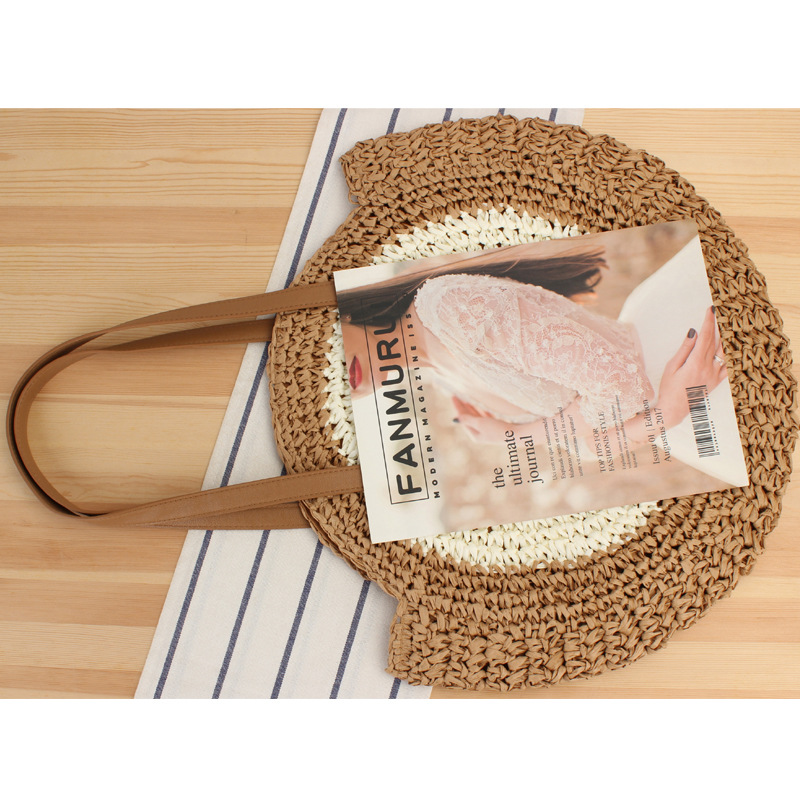 A generation of new simple round shoulder straw bag woven bag beach bag Fashion Women's bag straw bag