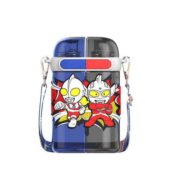Ultraman children's water Cup boy tritan double drinking straw water Cup summer school special kindergarten kettle