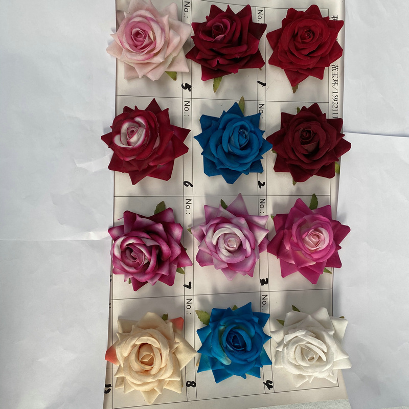 Flannel Corner Rose Flower Head Medium Artificial Flower Indoor Decoration Wedding Hall Decorative Flower Artificial Flower Shooting Props