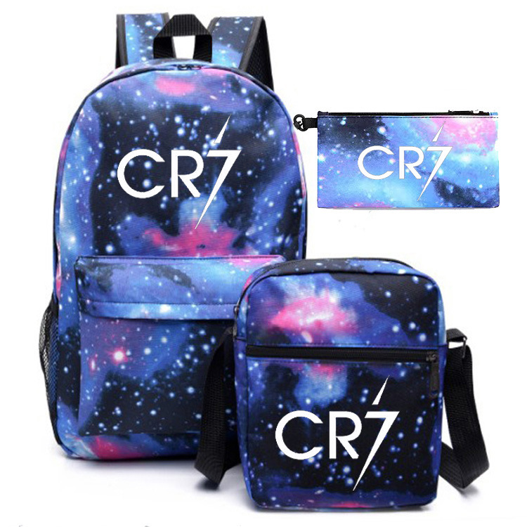 Backpack Student Schoolbag CR7 Student One-shoulder Crossbody Bag Mobile Phone Bag Backpack Three-piece Large Capacity Sports Bag