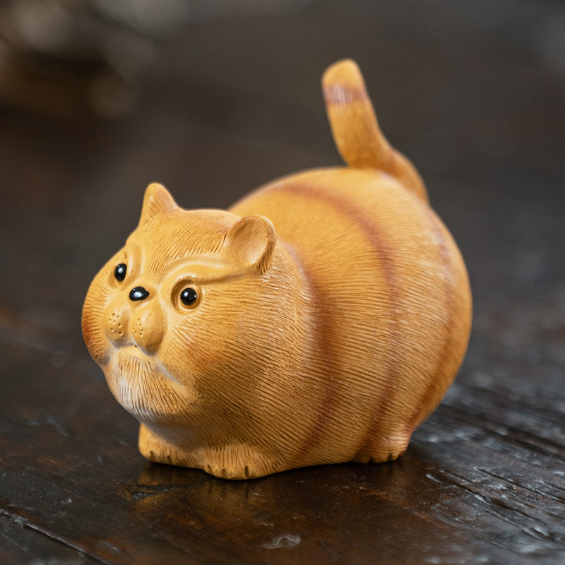 Yixing raw ore purple sand tea pet cat ornaments personality creative mud painting lucky cat sculpture tea play tiger cat manufacturers