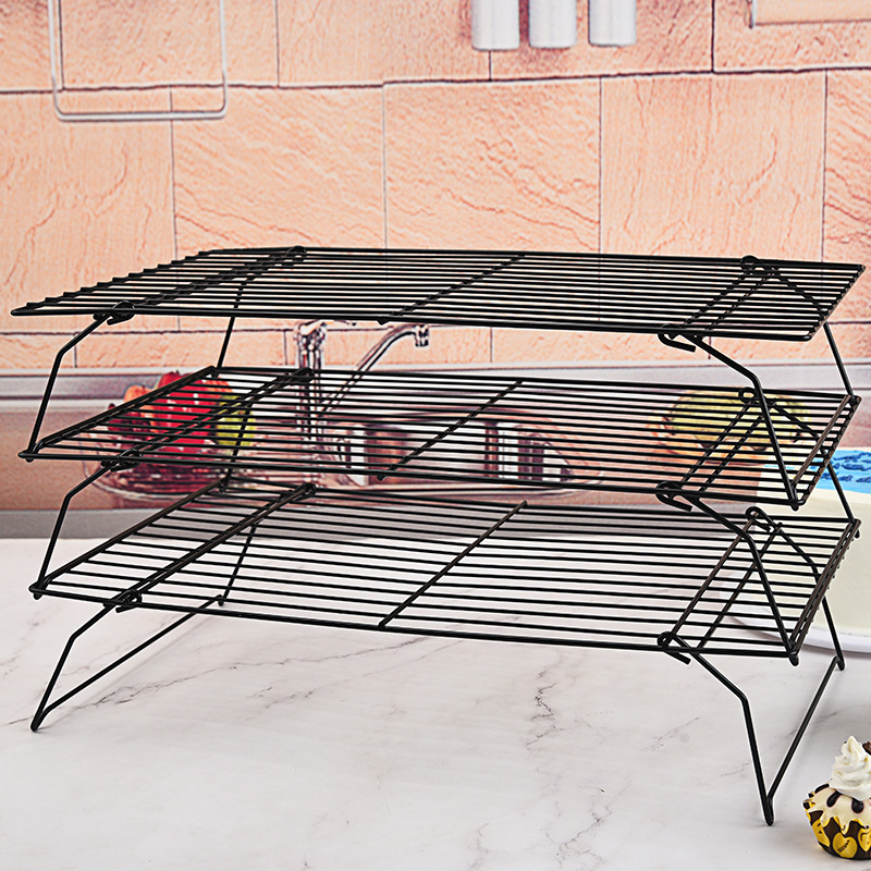 3-layer foldable baking cake cooling rack bread cooling rack biscuit drying rack black non-stick cold drying net