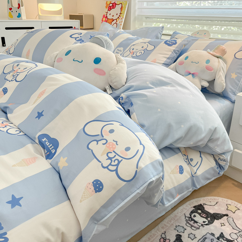 Cross-border hot Sanrio cotton four-piece melti cotton quilt cover coolomi three-piece Yugui dog bed sheet
