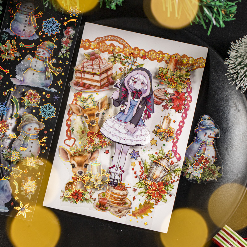 Beautiful day stickers Christmas love song series three-dimensional Hot Laser gold Journal material decorative collage 6