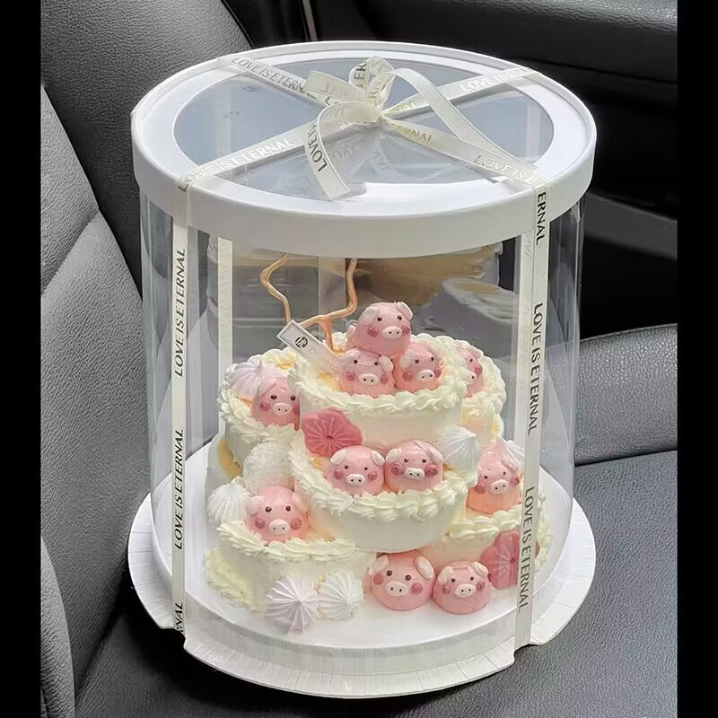 Round transparent cake box birthday cake box baking 4 inch 6 inch 8 inch 10 inch single layer double layer three four layer
