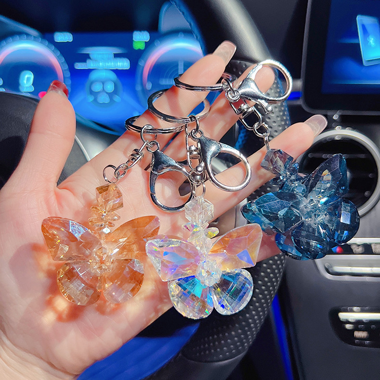 水晶蝴蝶汽車鑰匙扣精緻女士鑰匙鏈個性簡約車載鑰匙掛件可愛禮品