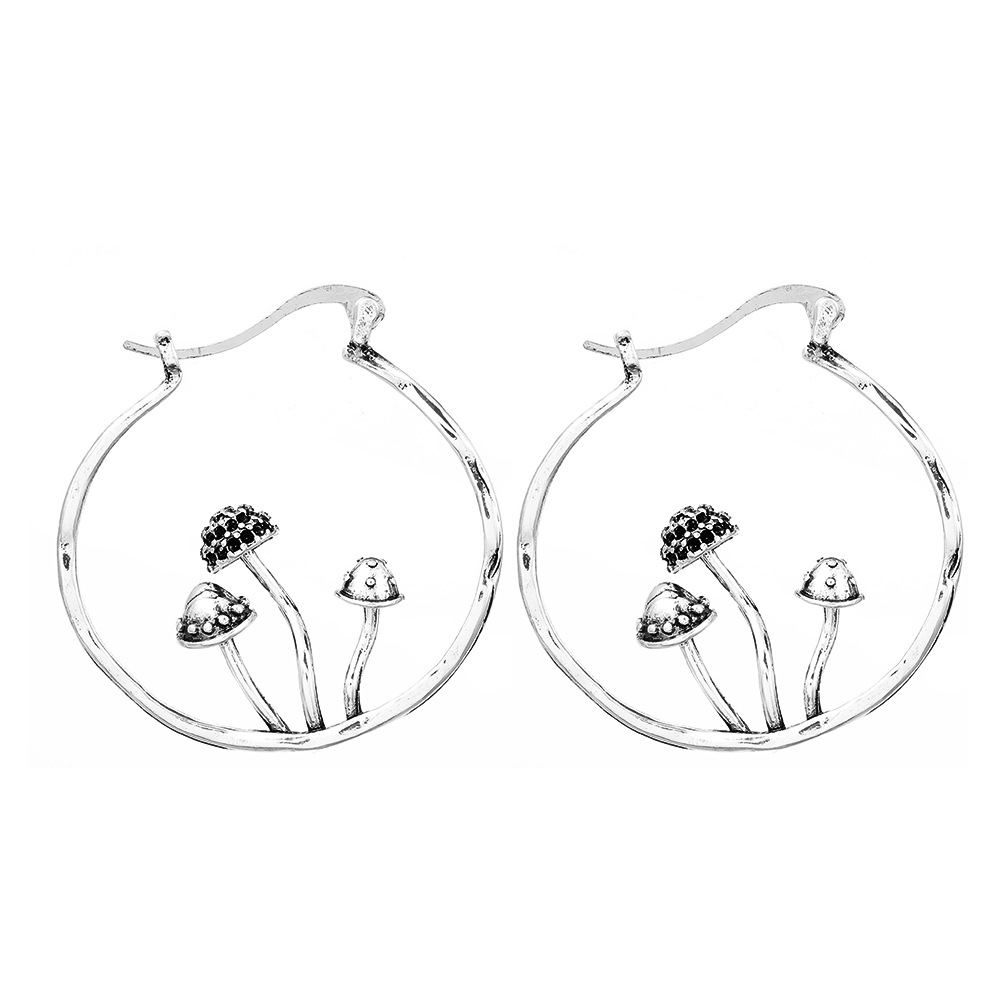 Vintage Ancient Silver Branch Ring Earrings Carving Ancient Silver Ethnic Mushroom Tribal Pendant Earrings Women's Jewelry