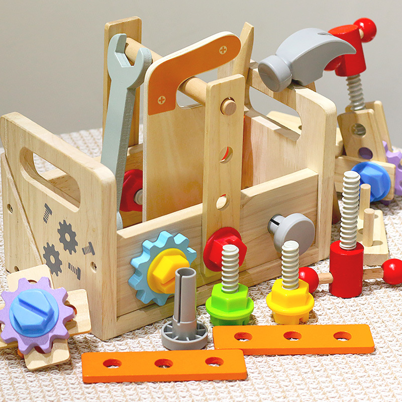cpc Children's Wooden Portable Toolbox Play Toy Kindergarten Baby Early Education Screw Mother Repair Box
