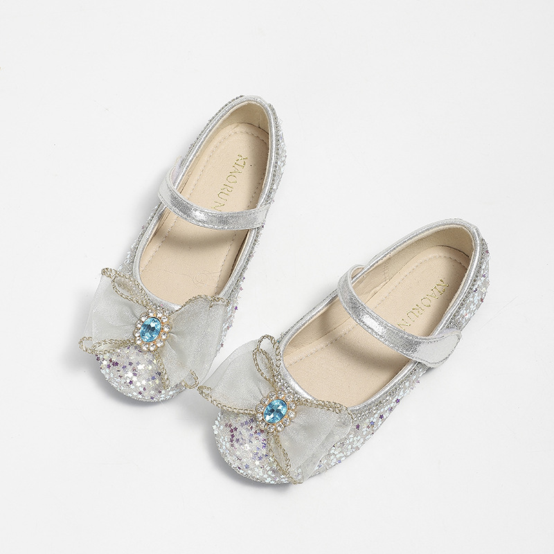 Aisha Crystal Princess Shoes 2023 Spring and Autumn New Bow Children's Baby Leather Shoes Comfortable Soft Bottom Rhinestone Shoes