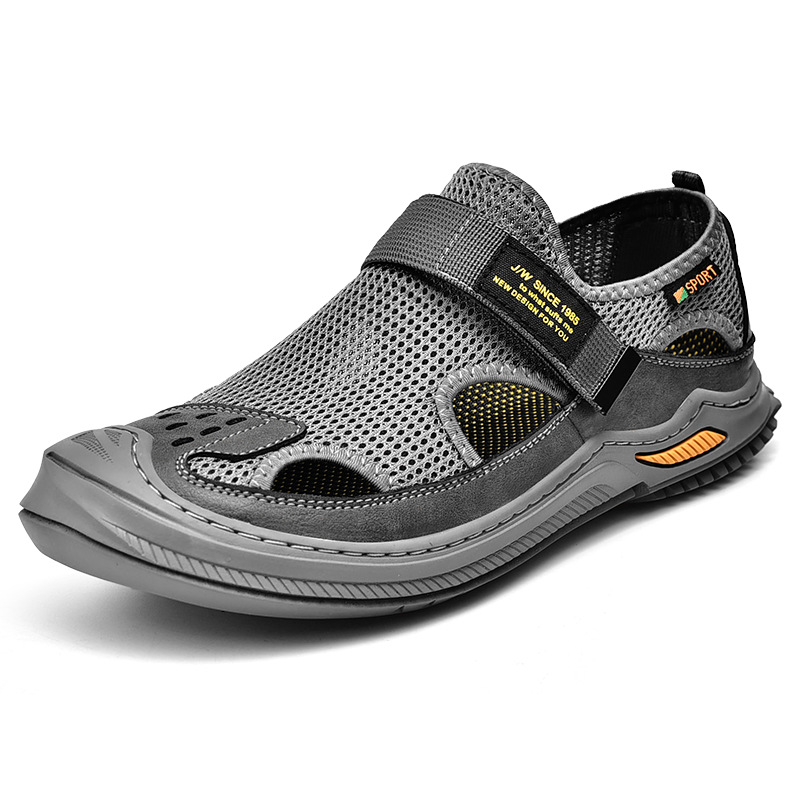 Cross-border Sandals Men's 2023 New Cowhide Men's Casual Mesh Shoes Men's Non-slip Baotou Large Size Outdoor Beach Shoes