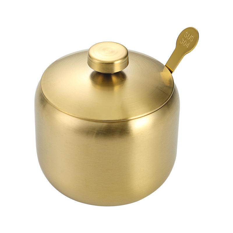 Korean Style 304 Stainless Steel Seasoning Bottle Jar Kitchen Chili Sauce Oil Jar Salt Jar with Spoon Seasoning Box Creative Golden Jar