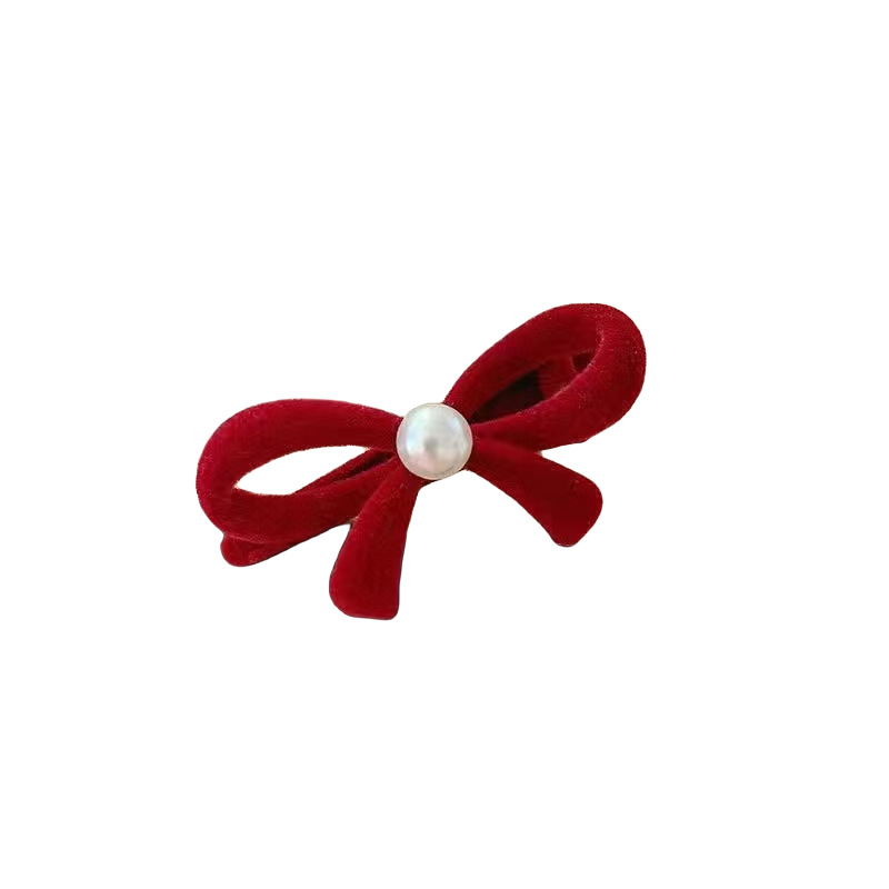 Pince à cheveux en velours rouge avec nœud vintage, petite taille, pince à frange, pince frontale, coiffure, accessoires pour cheveux du Nouvel An de haut niveau_voghion.com